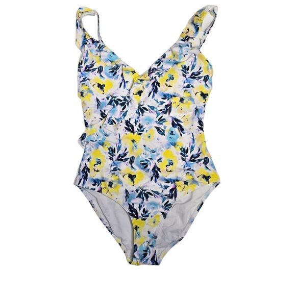 NIPTUCK yellow floral ruffle multi fit cup one piece flattering swimsuit 8‎ - Picture 3 of 9
